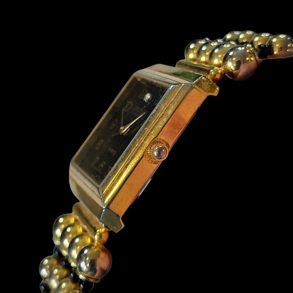 VTG 90s JOAN RIVERS Gold Tone Beaded Watch Bracelet NEEDS BATTERY Classic‎ Black - Picture 3 of 11